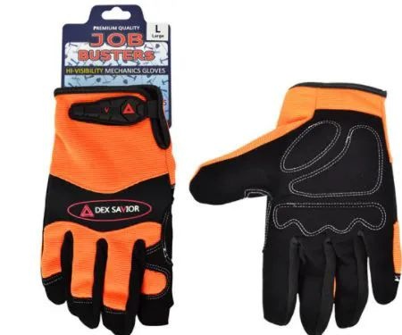 12 Pairs Mechanics Leather Fabric Gloves Orange Size X-Large - Working Gloves