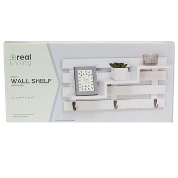 4 Pieces Wall Decor Mdf W/3 Shelf/3Hook White Stocklot Color Box15.75 X 3.35 X 7.48In - Wall Decor