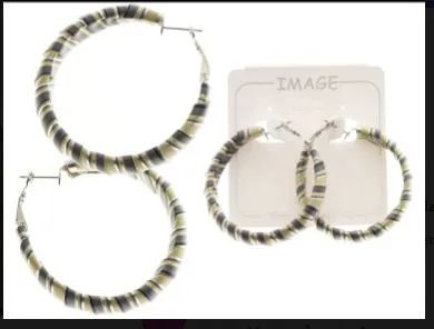 36 Pairs Striped Hoop Earrings Multi Color And Silver Tone - Earrings