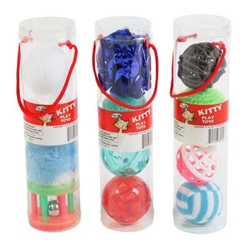 60 Pieces Cat Toy W/Bell 4Pc In Pvc Tubein Pdq - Pet Toys