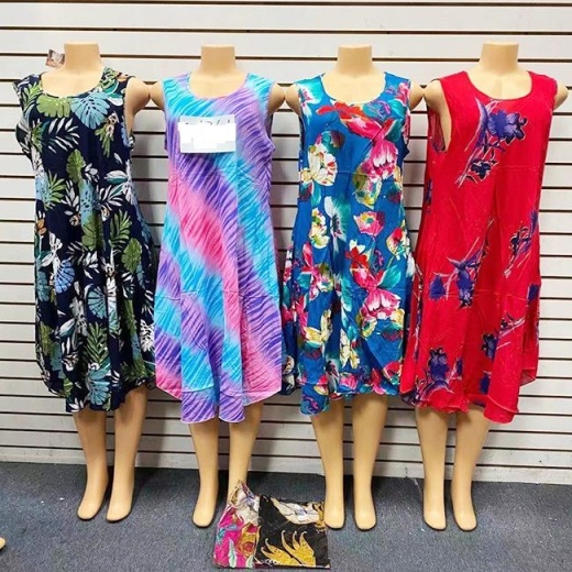 12 Pieces Print Sundress Sleeveless Mid Length Ladies' Patio Dress - Womens Sundresses & Fashion