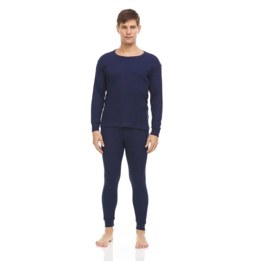 12 Pieces Men's Thermal Top And Bottom Set Color Navy Size M - Mens Thermals