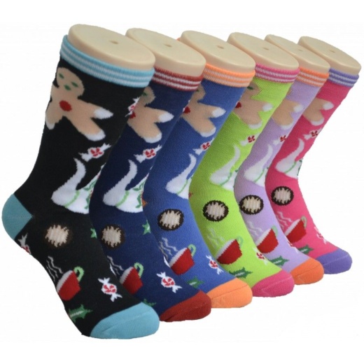 360 Pairs Ladies Ginger Bread Man Printed Crew Socks Size 9-11 - Womens Crew Sock