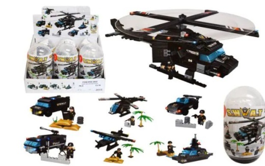 18 Pieces Toy Building Blocks Large Swat Helicopter - Light Up Toys