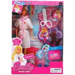 12 Pieces 11.5" Nurse Emily Doll W/ Pet & Accss In Window Box - Dolls