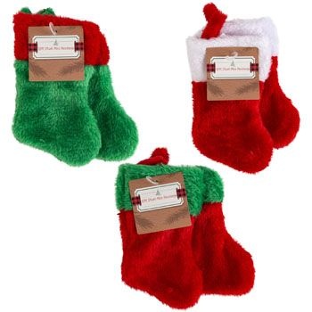 48 Pieces Stocking Mini 2Pk 7In Plush 3Ast Colors Mdsg Strip Incld-Not Preloaded Ht/Jhook Weighted To Red/White - Christmas Stocking