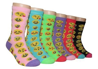 480 Pairs Girl's Novelty Crew Socks Emoji Prints - Girls Crew Socks