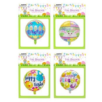 Easter Foil Balloon 4Ast 13.78In Dia Inflated W/Straw Pb/Insert - Easter