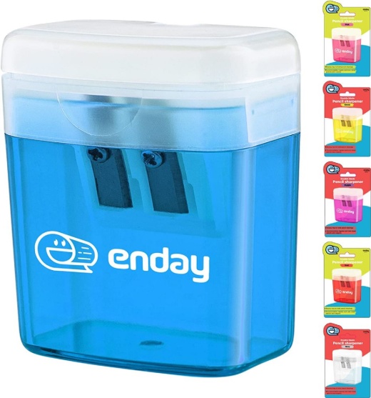 20 Pieces 2-Hole Rectangular Sharpener W/Recycle Bin Enday, Blue - Sharpeners