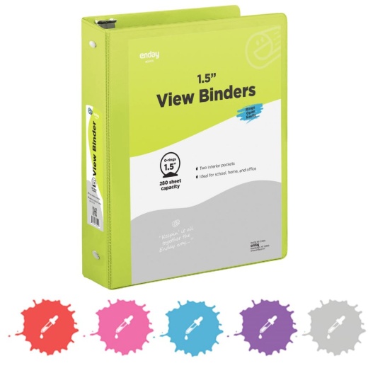 12 Pieces 1.5" O-Ring View Binder with 2-Pockets, Green - Office Binders