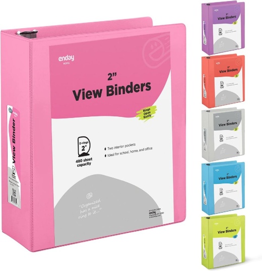 12 Pieces 3" Slant-D Ring View Binder With 2 Pockets, Pink - Binders