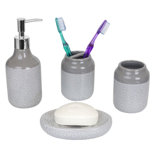 12 Pieces Home Basics Crackle Ceramic Bath Accessory Set in Grey - Shower Accessories