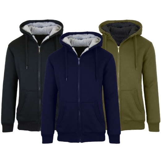 12 Pieces Mens Fleece Line Sherpa Hoodies - Assorted Colors and Sizes