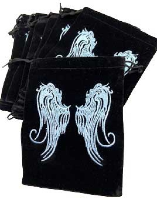 Set Of 10, 5"X 7" Angel Wings Black Velveteen Bag