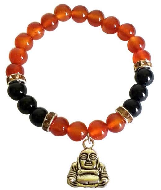 8Mm Red Agate/ Black Onyx With Buddha Bracelet
