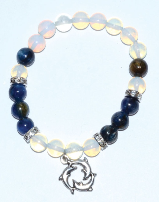 8Mm Opalite/Kyanite With Dolphins Bracelet