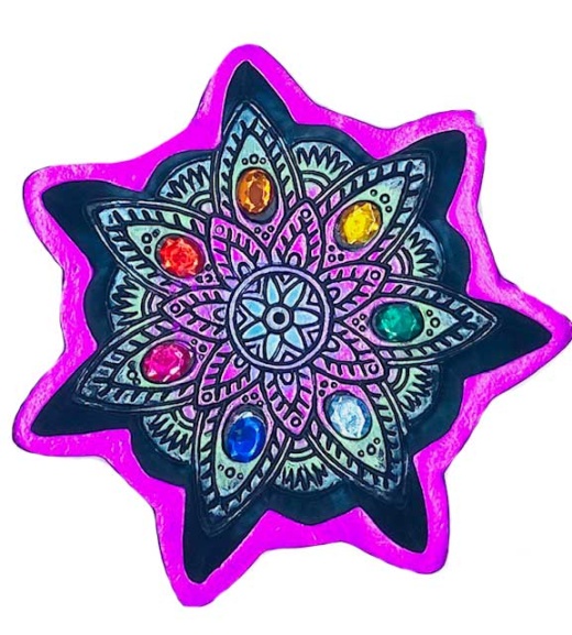 4 1/2" Chakra Ash Catcher - Colorful Mandala Resin Incense Holder