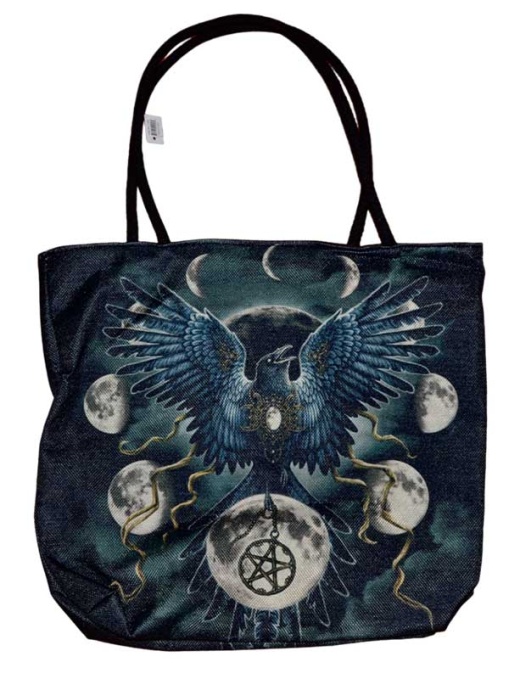 17" X 17" Sinister Crow Tote Bag - Unique Moon Phases Design