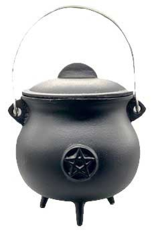 8" Pentagram Cast Iron Cauldron W/ Lid