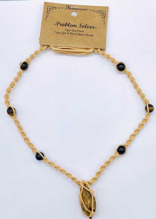 Net Necklace Problem Solver - Tiger Eye and Black Agate Crystals