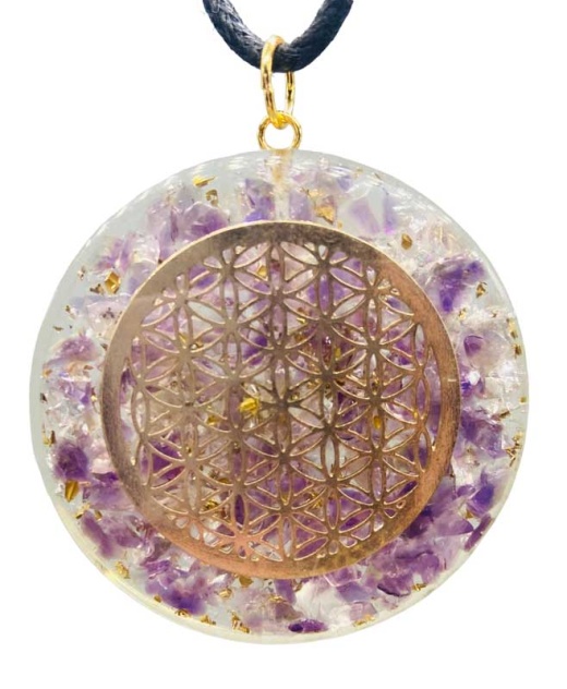 1 5/8" Orgone Fol Amethyst & Quartz Pendant