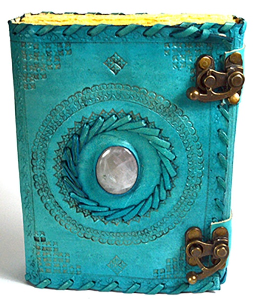 Blue With Stone Aged Looking Paper Leather Journal With Latch