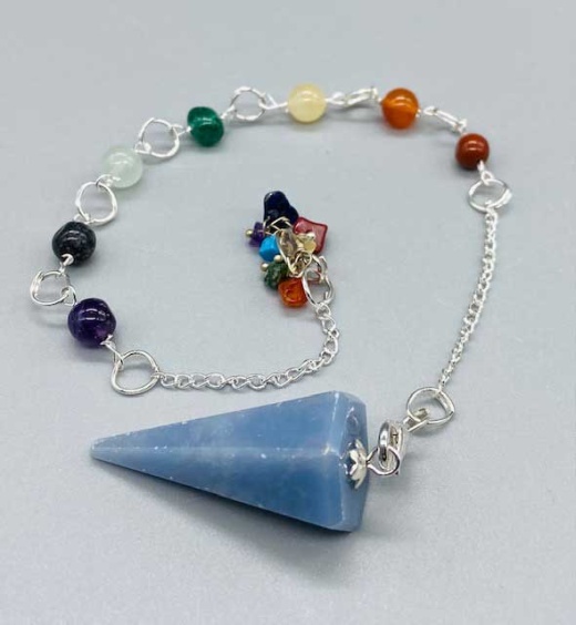 Angelite 7 Chakra 6 Sided Pendulum