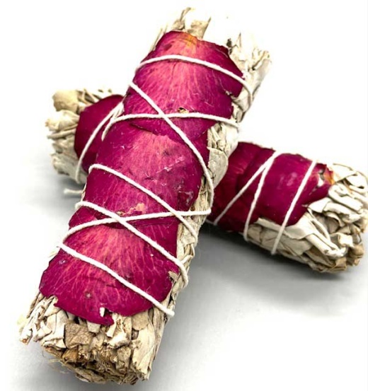 4" White Sage & Rose Petal Smudge Stick for Healing and Blessings