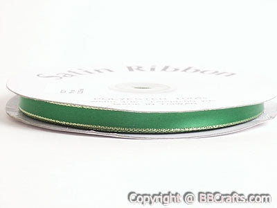 Satin Ribbon Lurex Edge Emerald with Gold Edge ( 1/8 inch