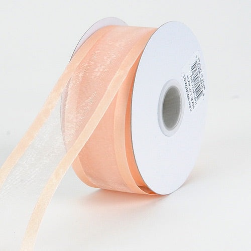 Peach - Organza Ribbon Two Striped Satin Edge - ( W: 5/8 Inch | L: 25 Yards )