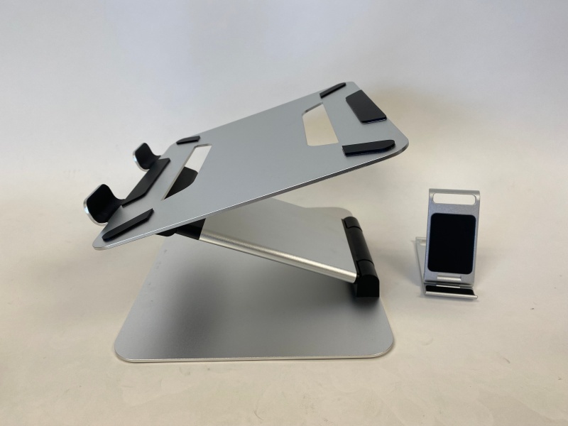 Portable Laptop And Phone Stand Set For Desk With Adjustable Height, Silver
