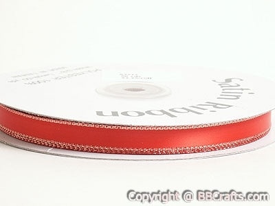 Satin Ribbon Lurex Edge Red With Gold Edge ( 1/8 Inch | 100 Yards )