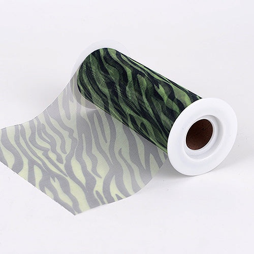 Apple Green 6 Inch Organza Animal Print ( W: 6 Inch | L: 10 Yards )