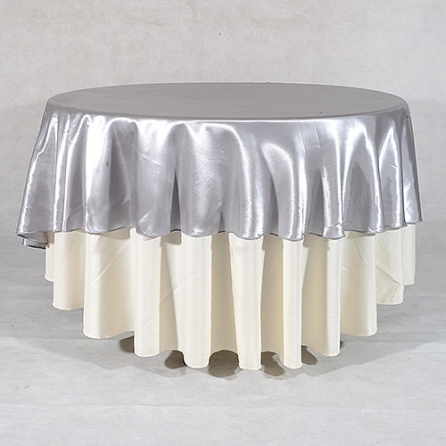 Silver - 90 Inch Satin Round Tablecloths
