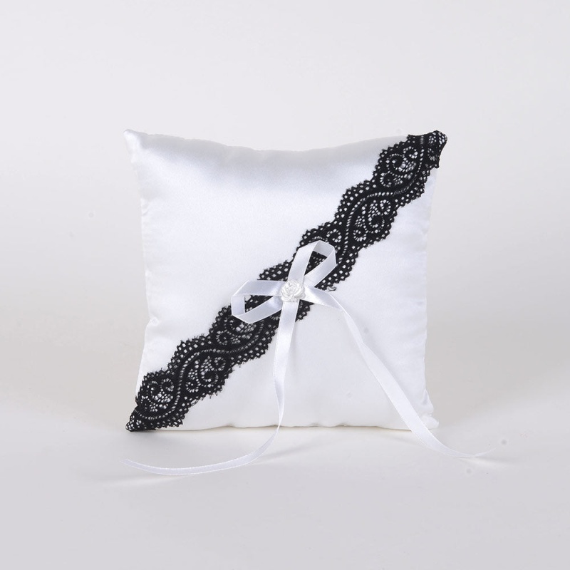 Ring Bearer Pillow White Black ( 7 X 7 Inches )