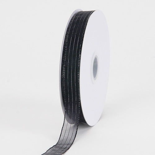 Black With Black Lines - Corsage Ribbon - ( 5/8 Inch | 50 Yards )