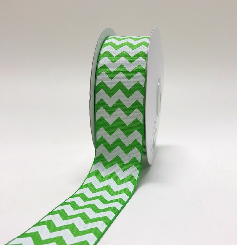 Apple Green - Chevron Design Grosgrain Ribbon ( 1 - 1/2 Inch | 25 Yards )