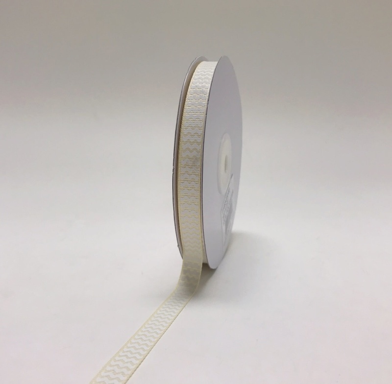 Ivory - Chevron Design Grosgrain Ribbon ( 3/8 Inch | 25 Yards )