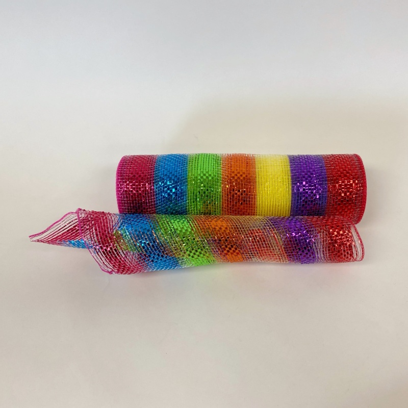 Rainbow Bright Metallic Lines Stripes Mesh ( 10 Inch X 10 Yards )