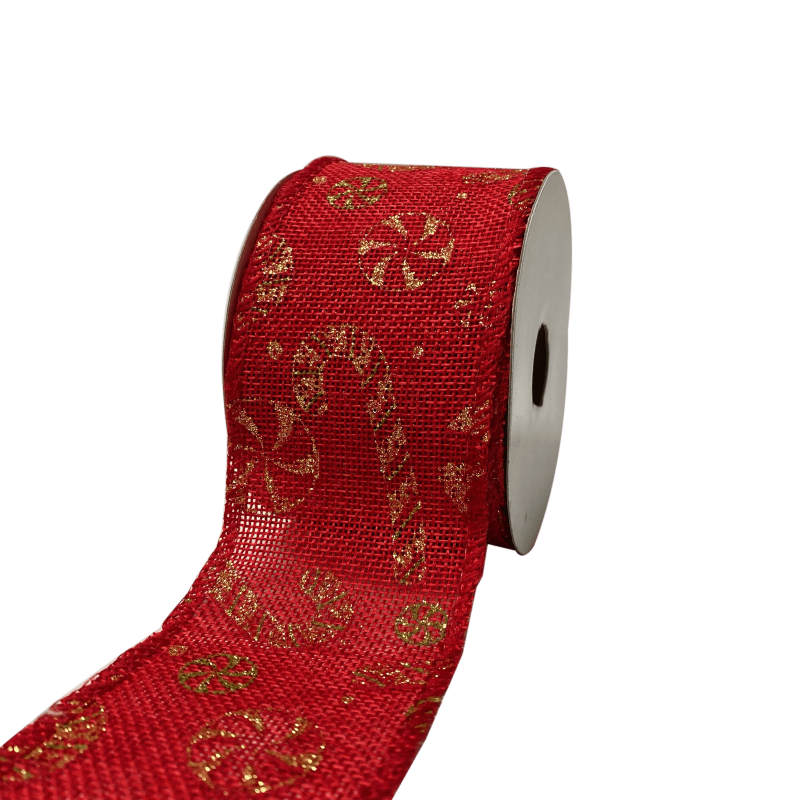 2.5 Inch X 10 Yards - Red Gold Candy Cane Christmas Ribbon