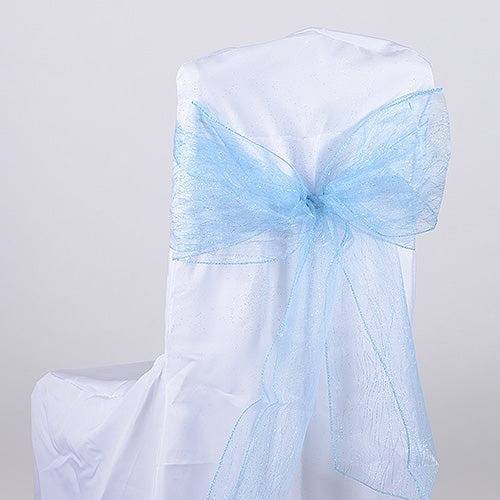 Light Blue - Glitter Organza Chair Sash - ( Pack Of 10 Pieces - 8 Inches X 108 Inches )