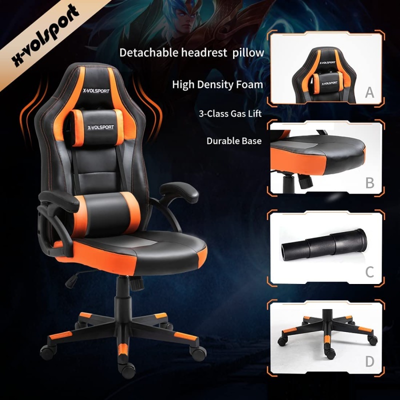 X-Volsport Racing Gaming Chair Computer Gaming Chair Video Game Chair Office Chair Desk Chair High Back Swivel Chair With Pu Leather Headrest Lumbar Support Wheels Armrests