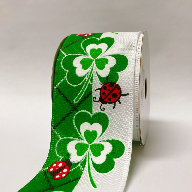 White Satin Clovers And Friends Ribbon - 2.5 Inch X 10 Yards