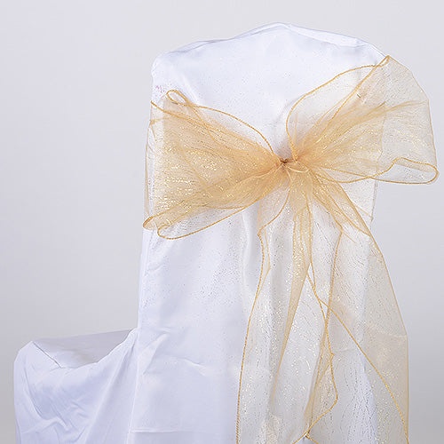 Old Gold - Glitter Organza Chair Sash - ( Pack Of 10 Pieces - 8 Inches X 108 Inches )