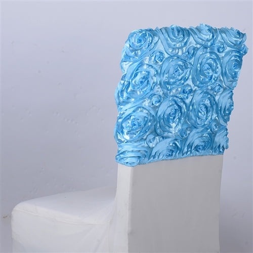 Light Blue 16 Inch X 14 Inch Rosette Satin Chair Top Covers