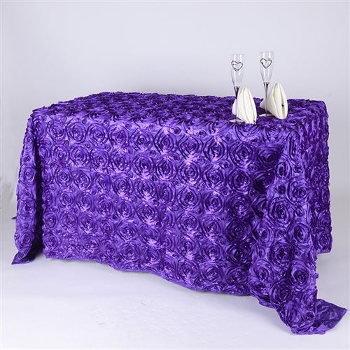 Purple 90 Inch X 132 Inch Rosette Tablecloths