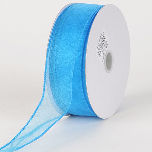 Turquoise - Organza Ribbon Thick Wire Edge 25 Yards - ( W: 1 - 1/2 Inch | L: 25 Yards )