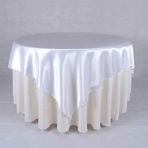 White - 90 X 90 Satin Table Overlays - ( 90 Inch X 90 Inch )