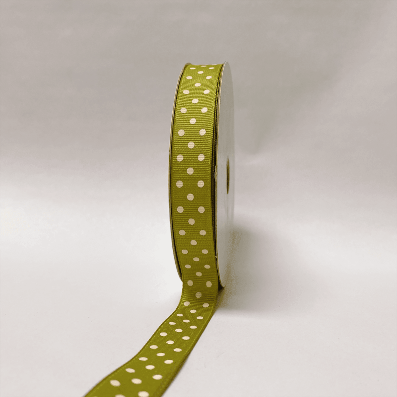 Grosgrain Ribbon Color Dots Spring Moss With Ivory Dots ( 5/8 Inch | 25 Yards )