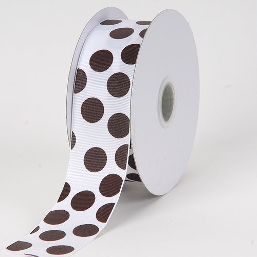 Grosgrain Ribbon Jumbo Dots White With Brown Dots ( W: 1 - 1/2 Inch | L: 25 Yards )